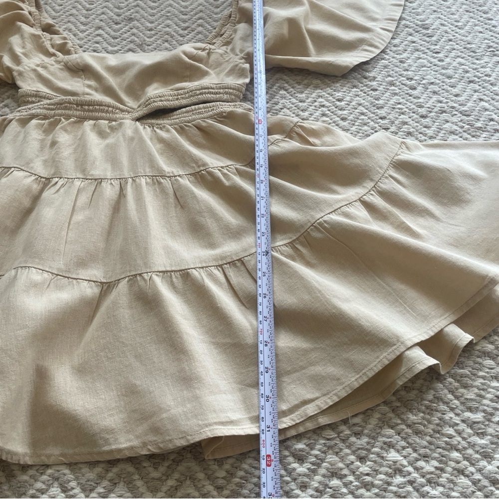 Free People Dress Womens S/P Beige Cross Of Sunlight Mini Boho Square Neck - Picture 8 of 11